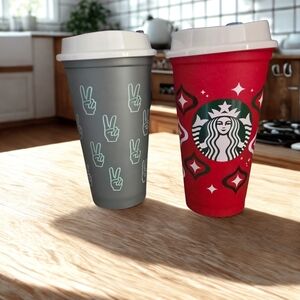 Starbucks Festive Red and Peaceful Plastuc  Cups Stocking Stuffer Giftable